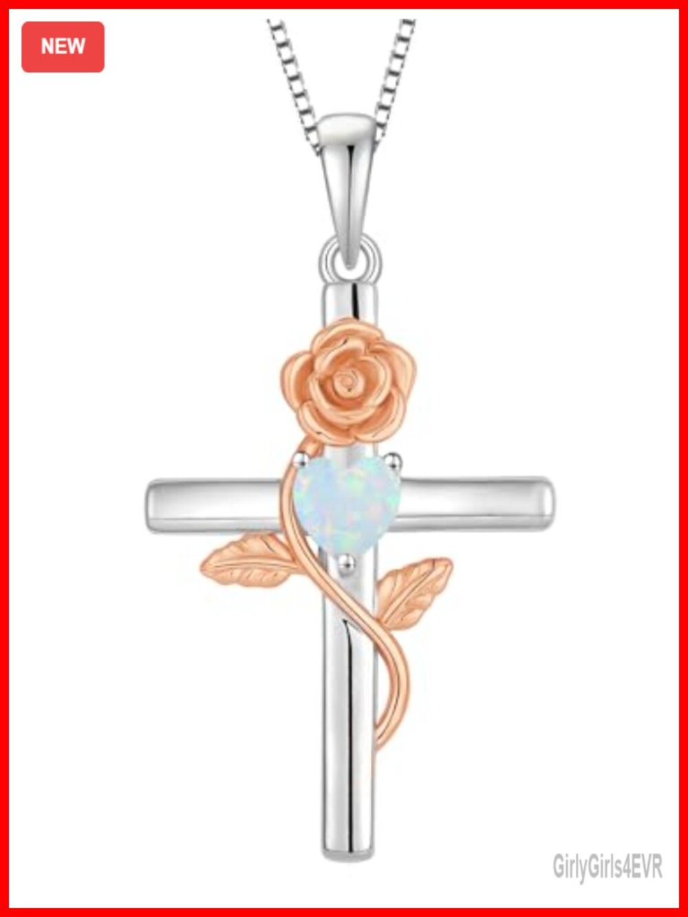 Sterling Silver Cross Necklace Rose Flower Heart Opal Adjustable 18-19.2in